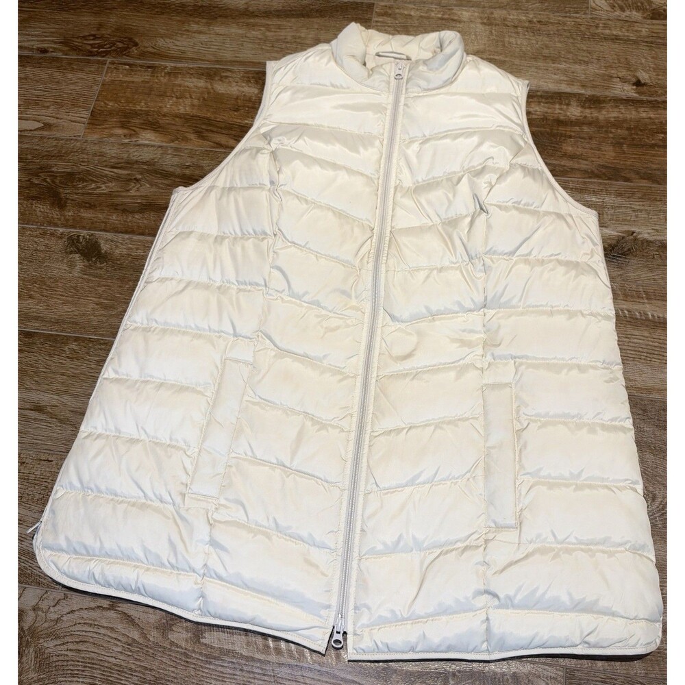 J Jill Womens Down Puffer Vest Size 1X Ivory Lightweight Quilted Zip Front Crème
